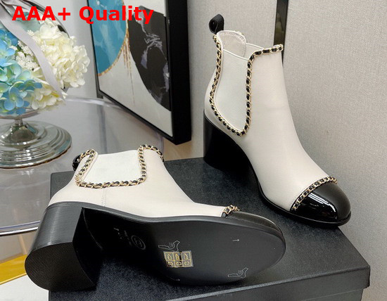 Chanel Ankle Boots in White Lambskin with Chain Trims Replica