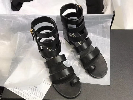 Chanel Ankle Sandal in Black Calf Leather