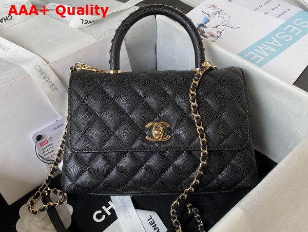 Chanel Authentic Chanel Coco Handle Bag in Black Grained Calfskin with Shiny Gold Hardwares Replica