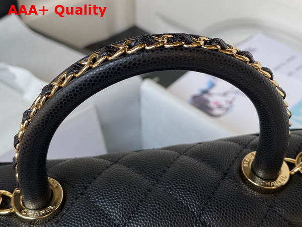 Chanel Authentic Chanel Coco Handle Bag in Black Grained Calfskin with Shiny Gold Hardwares Replica