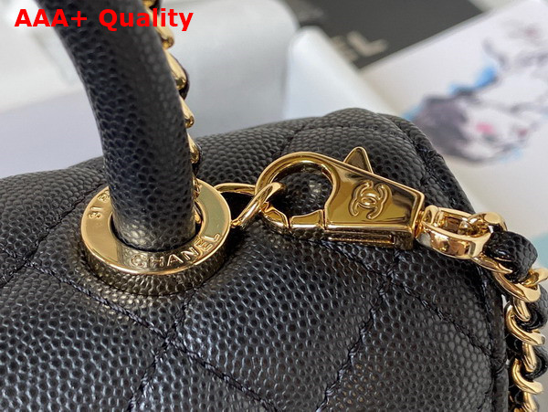 Chanel Authentic Chanel Coco Handle Bag in Black Grained Calfskin with Shiny Gold Hardwares Replica