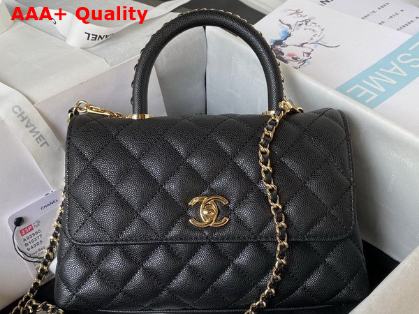 Chanel Authentic Chanel Coco Handle Bag in Black Grained Calfskin with Shiny Gold Hardwares Replica