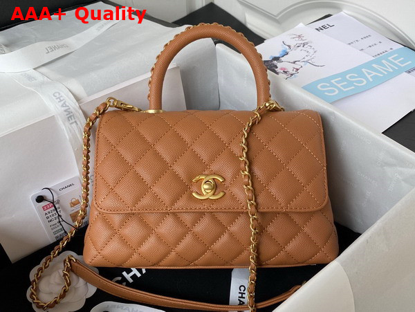 Chanel Authentic Chanel Coco Handle Bag in Brown Grained Calfskin Replica