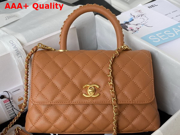 Chanel Authentic Chanel Coco Handle Bag in Brown Grained Calfskin Replica