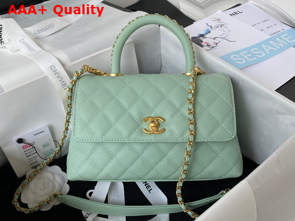 Chanel Authentic Chanel Coco Handle Bag in Light Green Grained Calfskin Replica