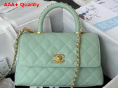 Chanel Authentic Chanel Coco Handle Bag in Light Green Grained Calfskin Replica