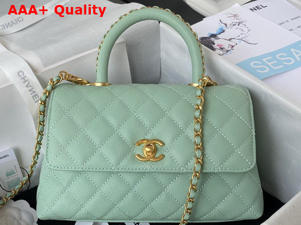 Chanel Authentic Chanel Coco Handle Bag in Light Green Grained Calfskin Replica