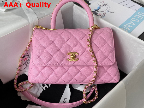 Chanel Authentic Chanel Coco Handle Bag in Pink Grained Calfskin Replica