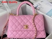 Chanel Authentic Chanel Coco Handle Bag in Pink Grained Calfskin Replica