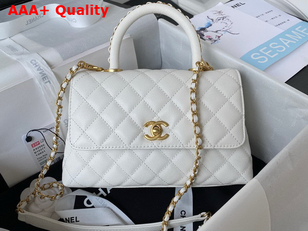 Chanel Authentic Chanel Coco Handle Bag in White Grained Calfskin Replica