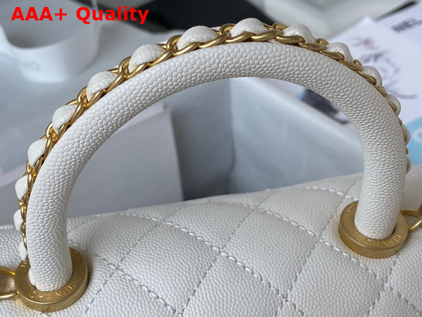 Chanel Authentic Chanel Coco Handle Bag in White Grained Calfskin Replica