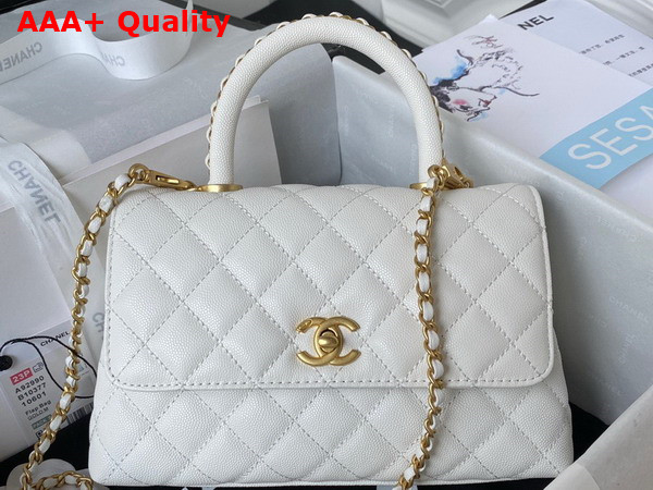 Chanel Authentic Chanel Coco Handle Bag in White Grained Calfskin Replica