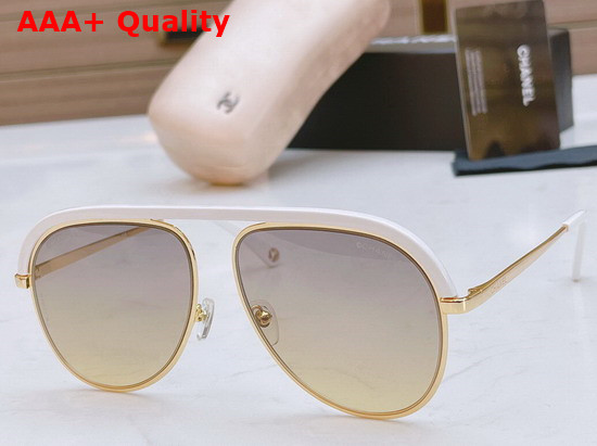 Chanel Aviator Sunglasses Ivory Acetate and Gold Metal Replica