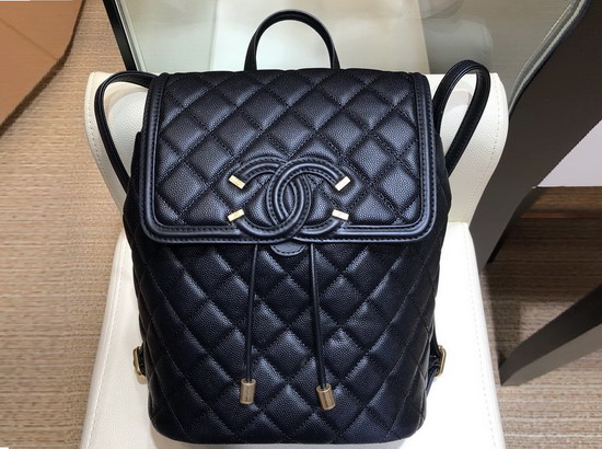 Chanel Backpack Black Grained Calfskin