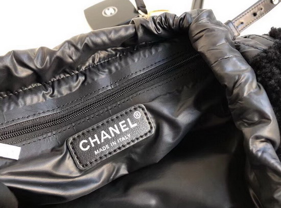 Chanel Backpack Black Wool Nylon Calfskin Silver Tone Metal