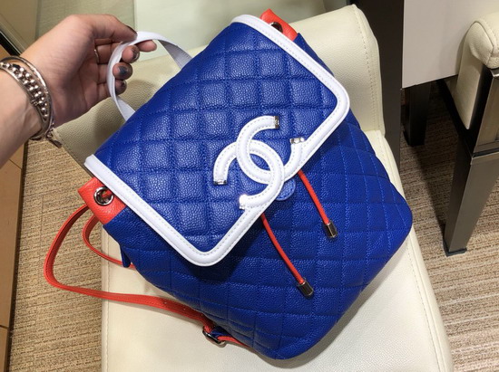 Chanel Backpack Blue Grained Calfskin