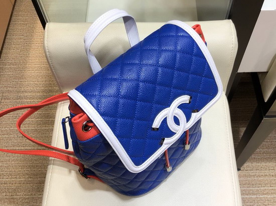 Chanel Backpack Blue Grained Calfskin