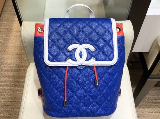 Chanel Backpack Blue Grained Calfskin