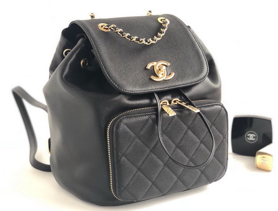 Chanel Backpack Grained Calfskin Gold Tone Metal Black For Sale