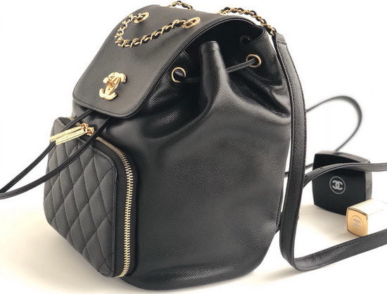 Chanel Backpack Grained Calfskin Gold Tone Metal Black For Sale