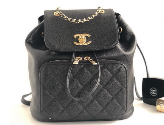 Chanel Backpack Grained Calfskin Gold Tone Metal Black For Sale