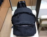 Chanel Backpack Mixed Fibers Goatskin Silver Tone Metal Black AS0313