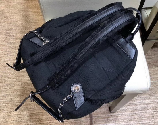 Chanel Backpack Mixed Fibers Goatskin Silver Tone Metal Black AS0313