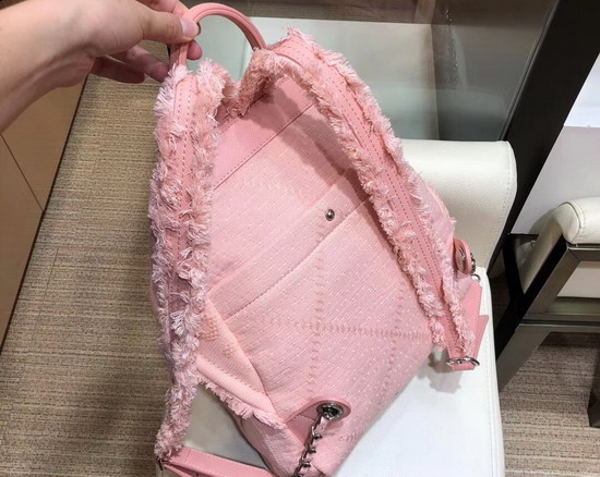 Chanel Backpack Mixed Fibers Goatskin Silver Tone Metal Light Pink AS0313