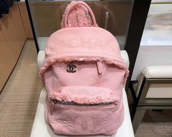 Chanel Backpack Mixed Fibers Goatskin Silver Tone Metal Light Pink AS0313