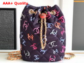 Chanel Backpack Printed Fabric Gold Tone Metal Black and Multicolor Ref AS4810 Replica