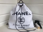 Chanel Backpack Raffia Calfskin Silver Tone Metal White and Dark Navy Blue For Sale