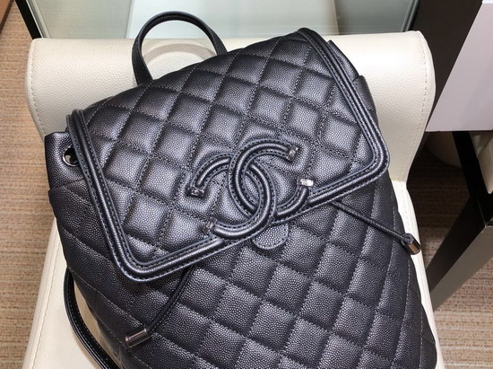 Chanel Backpack Silver Grey Grained Calfskin