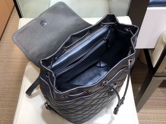 Chanel Backpack Silver Grey Grained Calfskin