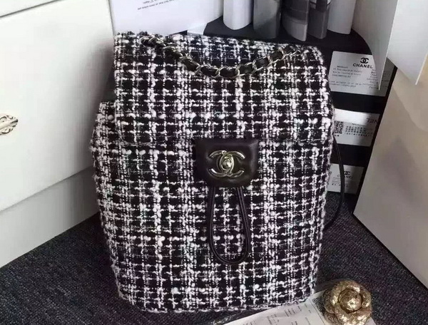 Chanel Backpack Tweed and Lambskin Black Silver for Sale