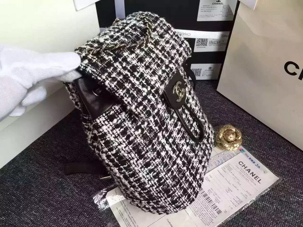 Chanel Backpack Tweed and Lambskin Black Silver for Sale