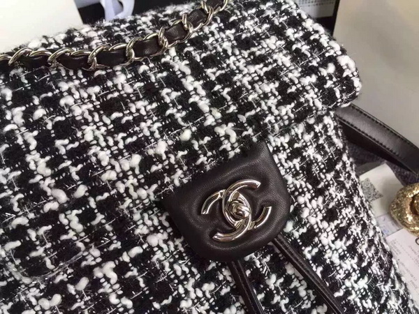 Chanel Backpack Tweed and Lambskin Black Silver for Sale