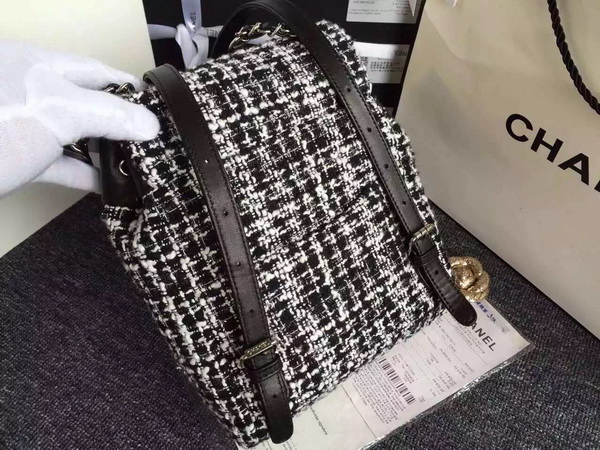 Chanel Backpack Tweed and Lambskin Black Silver for Sale