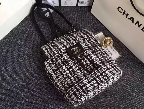 Chanel Backpack Tweed and Lambskin Black Silver for Sale