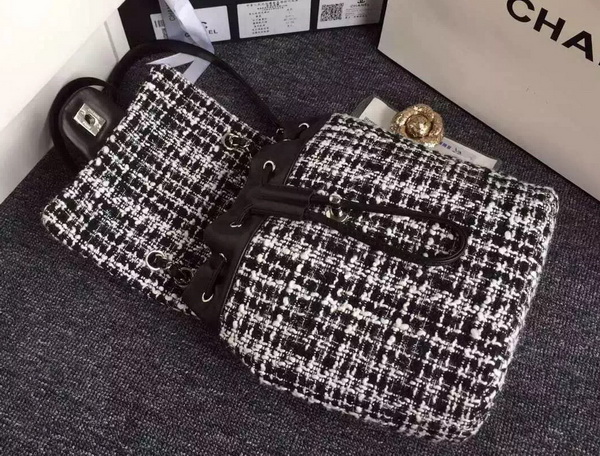 Chanel Backpack Tweed and Lambskin Black Silver for Sale