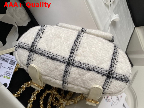 Chanel Backpack Wool Tweed Gold Tone Metal Beige and Gray Ref AS3615 Replica