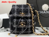 Chanel Backpack Wool Tweed Gold Tone Metal Black and Gray Ref AS3615 Replica