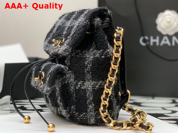 Chanel Backpack Wool Tweed Gold Tone Metal Black and Gray Ref AS3615 Replica