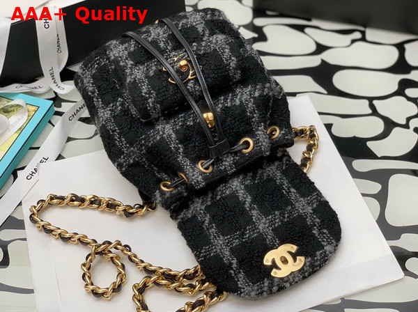 Chanel Backpack Wool Tweed Gold Tone Metal Black and Gray Ref AS3615 Replica