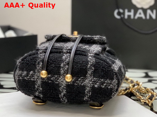 Chanel Backpack Wool Tweed Gold Tone Metal Black and Gray Ref AS3615 Replica