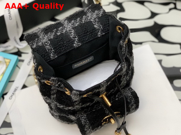 Chanel Backpack Wool Tweed Gold Tone Metal Black and Gray Ref AS3615 Replica