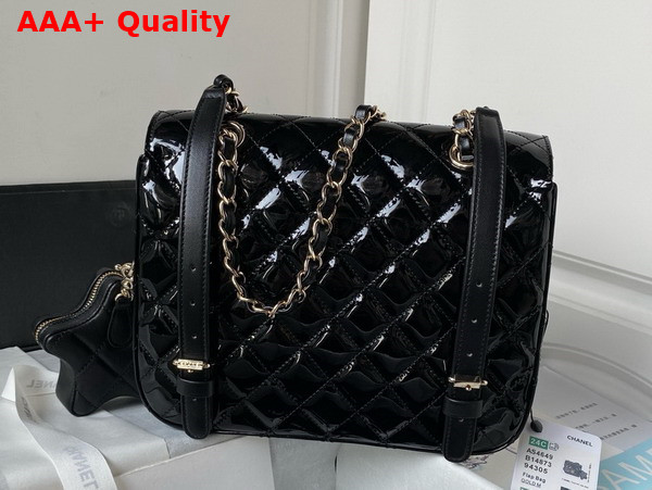 Chanel Backpack and Star Coin Purse Black Patent Calfskin and Gold Tone Metal As4649 Replica