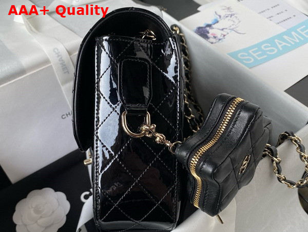 Chanel Backpack and Star Coin Purse Black Patent Calfskin and Gold Tone Metal As4649 Replica