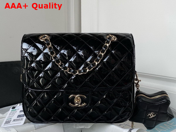 Chanel Backpack and Star Coin Purse Black Patent Calfskin and Gold Tone Metal As4649 Replica