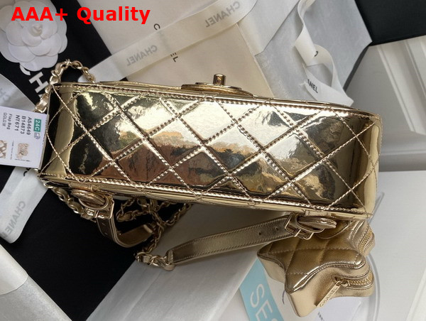 Chanel Backpack and Star Coin Purse Mirror Calfskin Metallic Calfskin and Gold Tone Metal Light Gold As4649 Replica