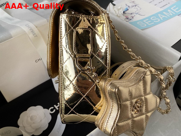 Chanel Backpack and Star Coin Purse Mirror Calfskin Metallic Calfskin and Gold Tone Metal Light Gold As4649 Replica